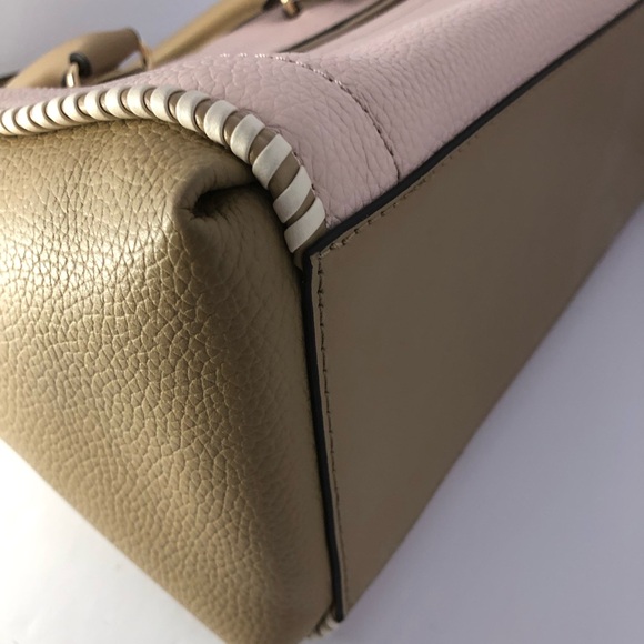 Michael Kors Carine Two Tone Pink Tan Women's Bag Leather Satchel Whip Stitch - Picture 12 of 17